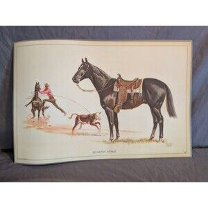 Vintage 1965 Quarter Horse by Sam Savitt - Laminated Placemat - Hedwin Corp